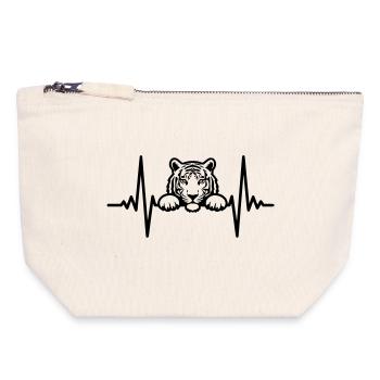 Tiger Herzschlag – Wildkatzen Lineart Design - Canvas Reißverschluss-Täschchen (18 x 19 cm) - Naturweiß - Vorne