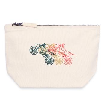 Art au trait du triptyque de moto - Pochette zippée en toile 18 x 19 cm - blanc naturel - Devant