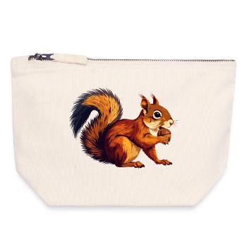 Orange Brown Squirrel with Acorn Nut Motif - Canvas Zip Pouch 18 x 19 cm - nature - Front