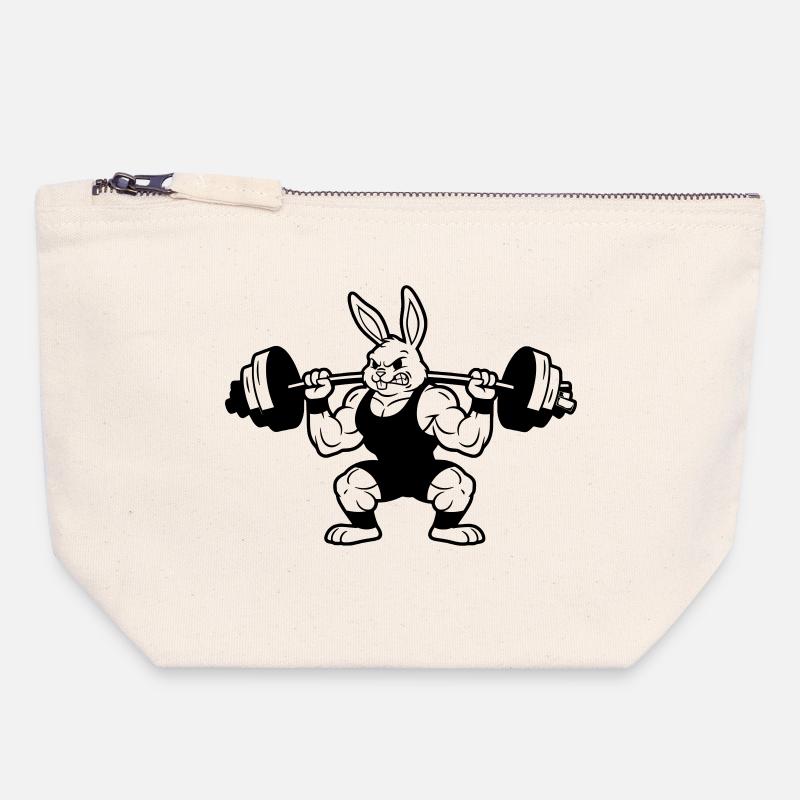 Silhouette d’haltère Muscle Bunny - Pochette zippée en toile 18 x 19 cm - blanc naturel