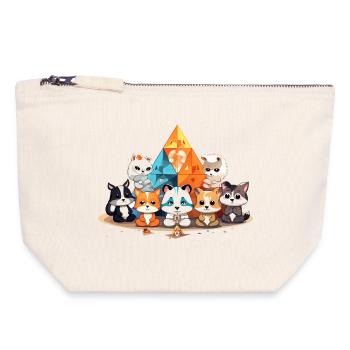 Des chats devant des pyramides de cristal colorées - Pochette zippée en toile 18 x 19 cm - blanc naturel - Devant