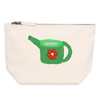 Arrosoir vert avec fleur rouge - Pochette zippée en toile 18 x 19 cm - blanc naturel - Devant