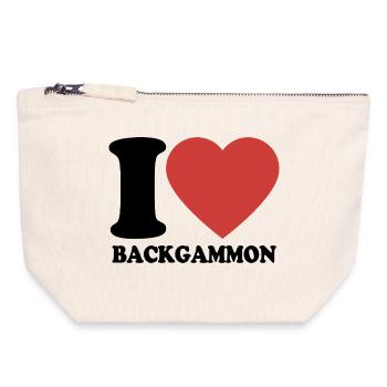 J’adore le backgammon | Jeu de société | Don - Pochette zippée en toile 18 x 19 cm - blanc naturel - Devant