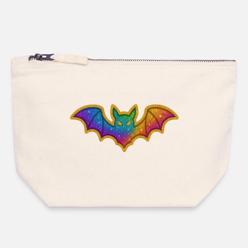 Rainbow Glitter Bat - Canvas Zip Pouch 18 x 19 cm - nature