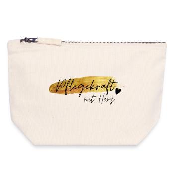 Pflegekraft mit Herz Goldschrift Geschenk Jubiläum - Canvas Reißverschluss-Täschchen (18 x 19 cm) - Naturweiß - Vorne