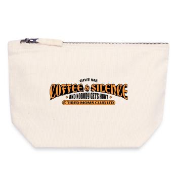 Café et silence – Tired Moms Club - Pochette zippée en toile 18 x 19 cm - blanc naturel - Devant