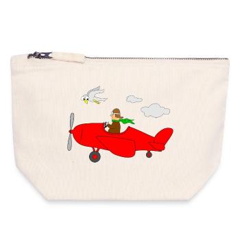 Avion Pilote - Pochette zippée en toile 18 x 19 cm - blanc naturel - Devant