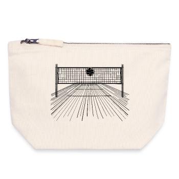 Ballon et filet de volley-ball - Pochette zippée en toile 18 x 19 cm - blanc naturel - Devant