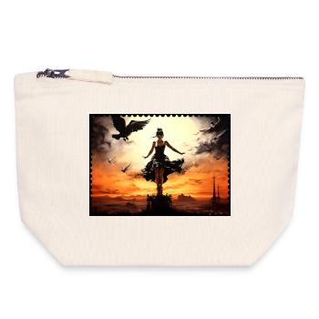 Dunkle surreale Märchenhafte Silhouette Rabe Wüste - Canvas Reißverschluss-Täschchen (18 x 19 cm) - Naturweiß - Vorne
