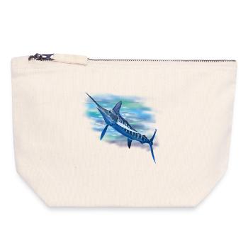 Marlin bleu à l’aquarelle - Pochette zippée en toile 18 x 19 cm - blanc naturel - Devant