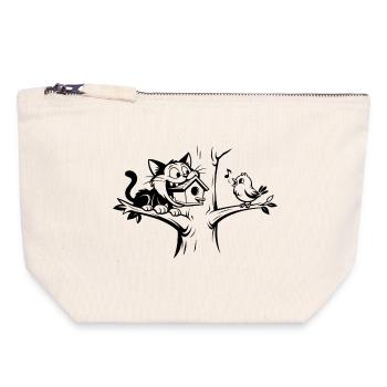 Black Humor Cat & Bird Cartoon - Canvas Zip Pouch 18 x 19 cm - nature - Front
