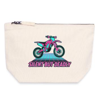 Moto électrique tout-terrain silencieuse mais mortelle des années 80 - Pochette zippée en toile 18 x 19 cm - blanc naturel - Devant