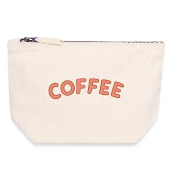 Coffee Letterpress Bow - Canvas Zip Pouch 18 x 19 cm - nature - Front