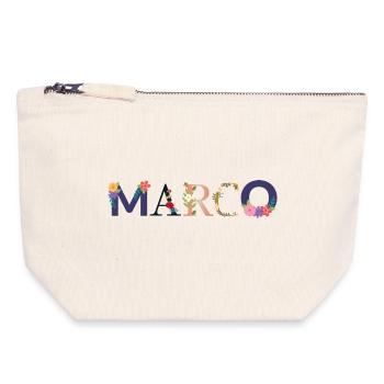 MARCO name decorated with flowers - Canvas Zip Pouch 18 x 19 cm - nature - Front