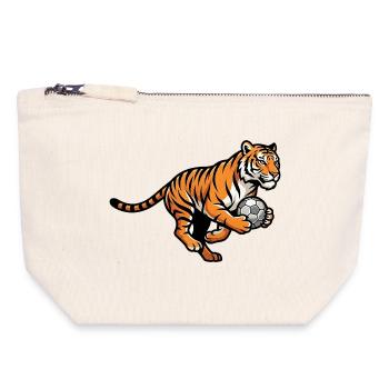 Starker Tiger Mit Fußball Für Fußballfans - Canvas Reißverschluss-Täschchen (18 x 19 cm) - Naturweiß - Vorne