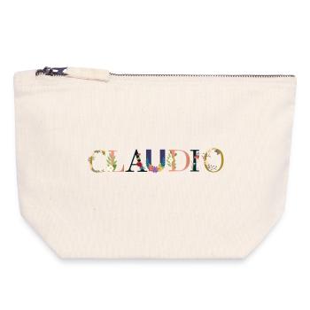 CLAUDIO Name adorned with flowers - Canvas Zip Pouch 18 x 19 cm - nature - Front