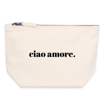 ciao amore | Italienisches Zitat Typografie Kunst - Canvas Reißverschluss-Täschchen (18 x 19 cm) - Naturweiß - Vorne