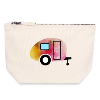 Caravan Aquarell Wohnwagen Camping - Canvas Reißverschluss-Täschchen (18 x 19 cm) - Naturweiß - Vorne