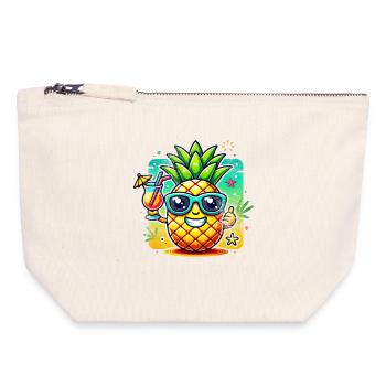 Soleil ananas motif de plage - Pochette zippée en toile 18 x 19 cm - blanc naturel - Devant