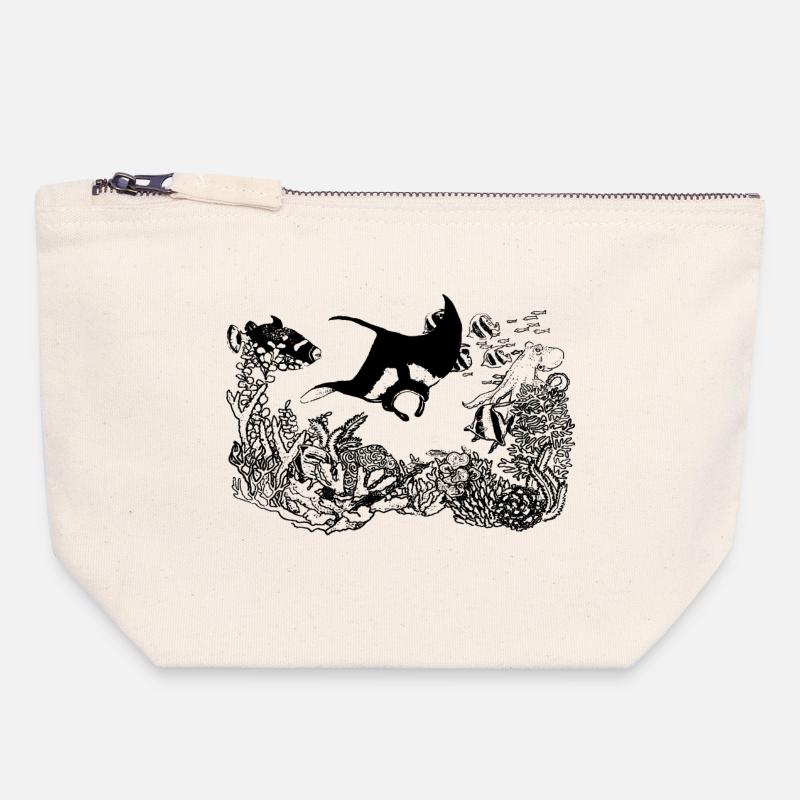 SOUS LA MER - Pochette zippée en toile 18 x 19 cm - blanc naturel