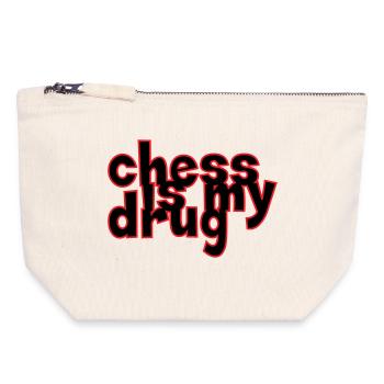 Addict aux Échecs Chess is my Drug - Pochette zippée en toile 18 x 19 cm - blanc naturel - Devant