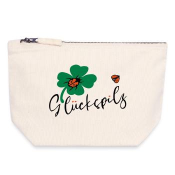 Glückspilz Kleeblatt Glück - Canvas Reißverschluss-Täschchen (18 x 19 cm) - Naturweiß - Vorne