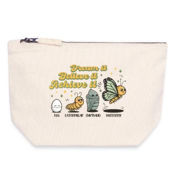 Chenille Papillon Ecole Evolution Cadeau - Pochette zippée en toile 18 x 19 cm - blanc naturel - Devant