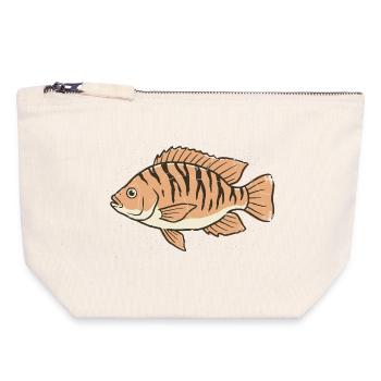 Orangefarbener stilisierter Tigerstreifenfisch - Canvas Reißverschluss-Täschchen (18 x 19 cm) - Naturweiß - Vorne