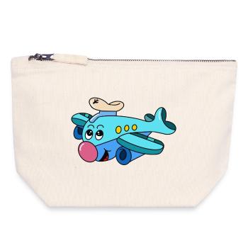 Bruce der Pilot – Cartoon Flugzeug - Canvas Reißverschluss-Täschchen (18 x 19 cm) - Naturweiß - Vorne