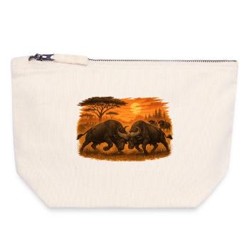 Battle of the Buffaloes – Wild Power. - Canvas Zip Pouch 18 x 19 cm - nature - Front
