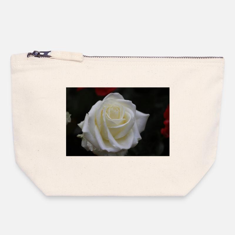 white rose - Canvas Zip Pouch 18 x 19 cm - nature