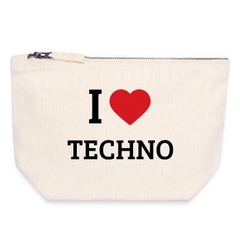 I Love Techno Spruch – Club & Festival Rave Design - Canvas Reißverschluss-Täschchen (18 x 19 cm) - Naturweiß - Vorne