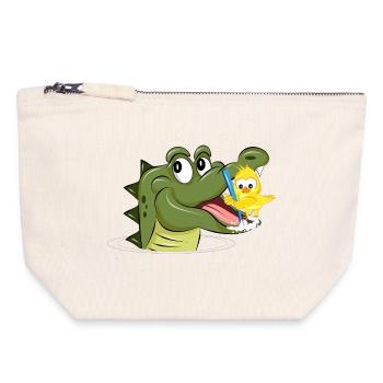 Krokodil und Vogel beim Zähneputzen –Lustige Tiere - Canvas Reißverschluss-Täschchen (18 x 19 cm) - Naturweiß - Vorne