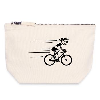 Radfahrer Strichmännchen radeln schnell - Canvas Reißverschluss-Täschchen (18 x 19 cm) - Naturweiß - Vorne