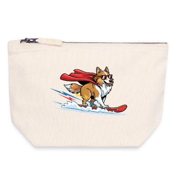 Corgi super-héros avec une cape sur une planche de surf - Pochette zippée en toile 18 x 19 cm - blanc naturel - Devant