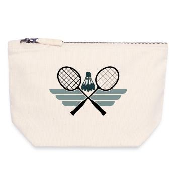 Badminton Emblem – Crossed Rackets & Shuttlecock - Canvas Zip Pouch 18 x 19 cm - nature - Front