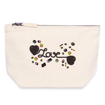 Des cœurs de réglisse noire roulés comme un escargot. - Pochette zippée en toile 18 x 19 cm - blanc naturel - Devant