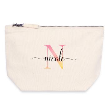 N | Monogram | Name | Nicole |Watercolor - Canvas Zip Pouch 18 x 19 cm - nature - Front