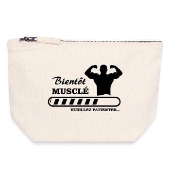 bientôt musclé  - Pochette zippée en toile 18 x 19 cm - blanc naturel - Devant