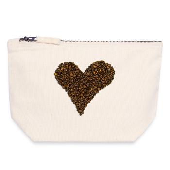 Un cœur fait de grains de café - Pochette zippée en toile 18 x 19 cm - blanc naturel - Devant