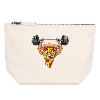 Pizza Salami Fitness Dumbbell Weights Training Strong - Canvas Zip Pouch 18 x 19 cm - nature - Front