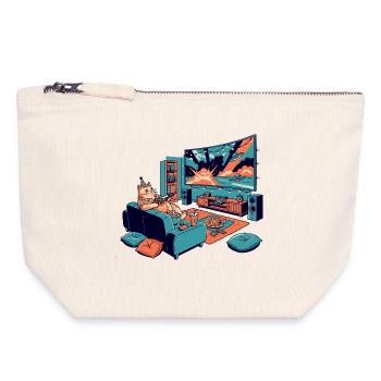 Cat cinema in the living room Cinema cat Chillout cat - Canvas Zip Pouch 18 x 19 cm - nature - Front