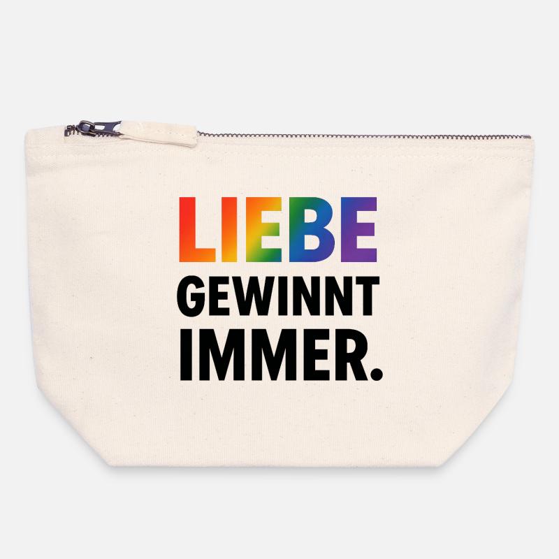 Regenbogen Spruch Liebe Gewinnt Immer - Canvas Reißverschluss-Täschchen (18 x 19 cm) - Naturweiß