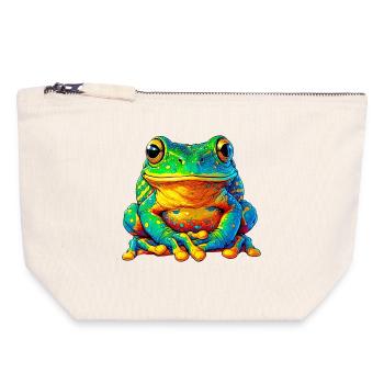 Frosch - Canvas Reißverschluss-Täschchen (18 x 19 cm) - Naturweiß - Vorne