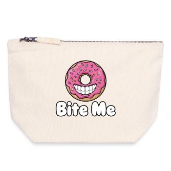Bite Me Donut Grinsen - Canvas Reißverschluss-Täschchen (18 x 19 cm) - Naturweiß - Vorne