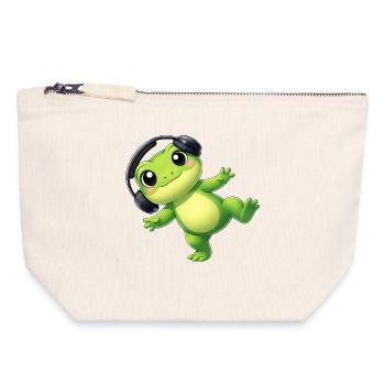 Süßer Frosch Kröte Unke mit Kopfhörern Tanzen Tech - Canvas Reißverschluss-Täschchen (18 x 19 cm) - Naturweiß - Vorne