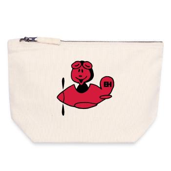 Red Airplane, Two-Color Design - Canvas Zip Pouch 18 x 19 cm - nature - Front