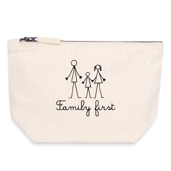 Familie zuerst – Strichmännchenfamilie - Canvas Reißverschluss-Täschchen (18 x 19 cm) - Naturweiß - Vorne