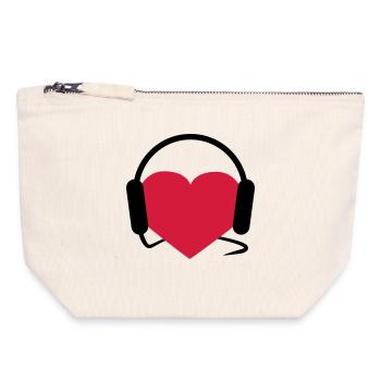 Musiclover | Herz | Heart | Kopfhörer | Musik | - Pochette zippée en toile 18 x 19 cm - blanc naturel - Devant