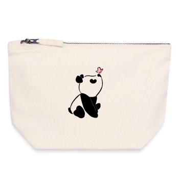 Panda avec papillon – Motif d’animal mignon - Pochette zippée en toile 18 x 19 cm - blanc naturel - Devant
